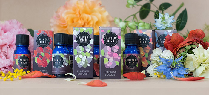 Oliver Rich 香薰精油油包裝設(shè)計，漂浮在空氣的抽象花瓣插畫設(shè)計