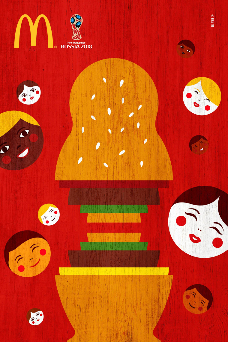 麥當(dāng)勞贊助2018俄羅斯足球世界杯創(chuàng)意平面廣告海報(bào)設(shè)計(jì)-套娃