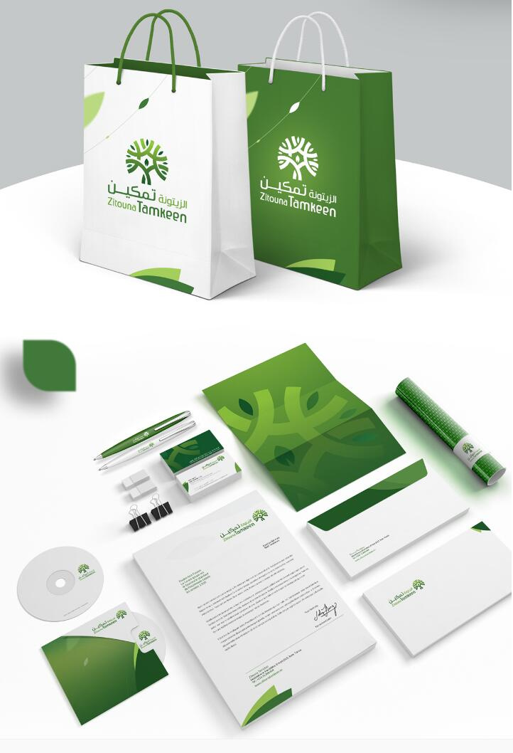 Zitouna橄欖油生產企業(yè)logo設計vi設計，橄欖樹、蠟燭、人與幾何圖形的結合