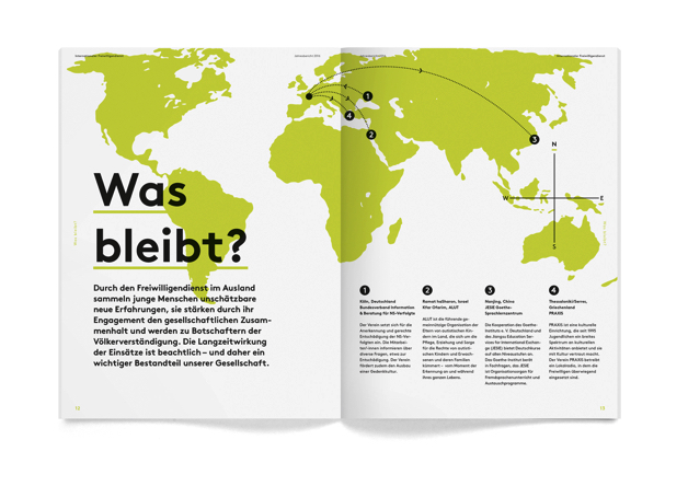 KFA年度報(bào)告宣傳冊(cè)設(shè)計(jì)，白色背景配上部分淺綠色打造簡(jiǎn)潔風(fēng)格