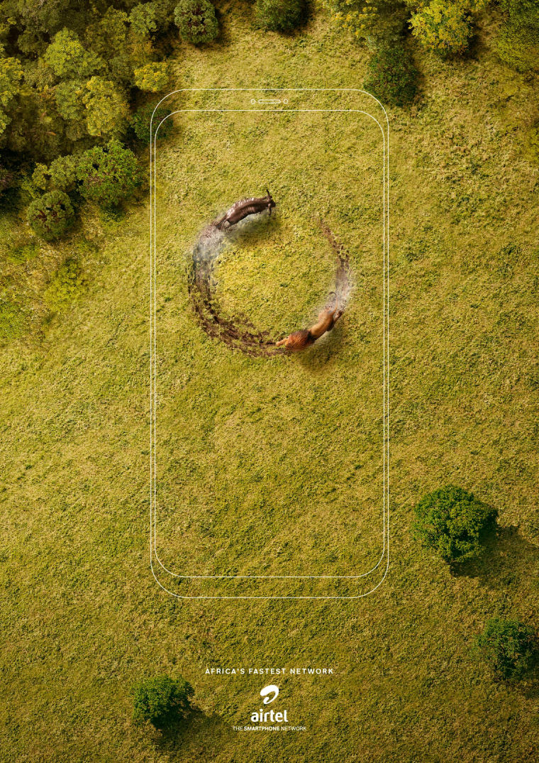 全球領(lǐng)先電信公司Airtel創(chuàng)意平面廣告設(shè)計-獅子和角馬篇