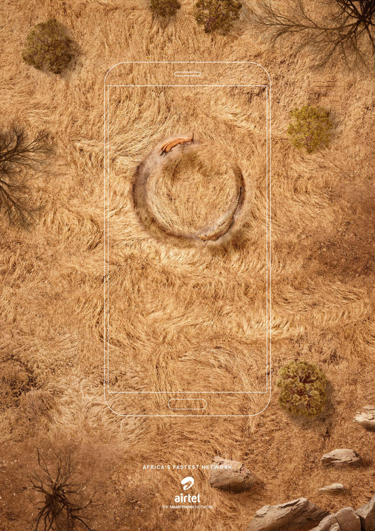 全球領(lǐng)先電信公司Airtel創(chuàng)意平面廣告設(shè)計-獵豹和瞪羚篇