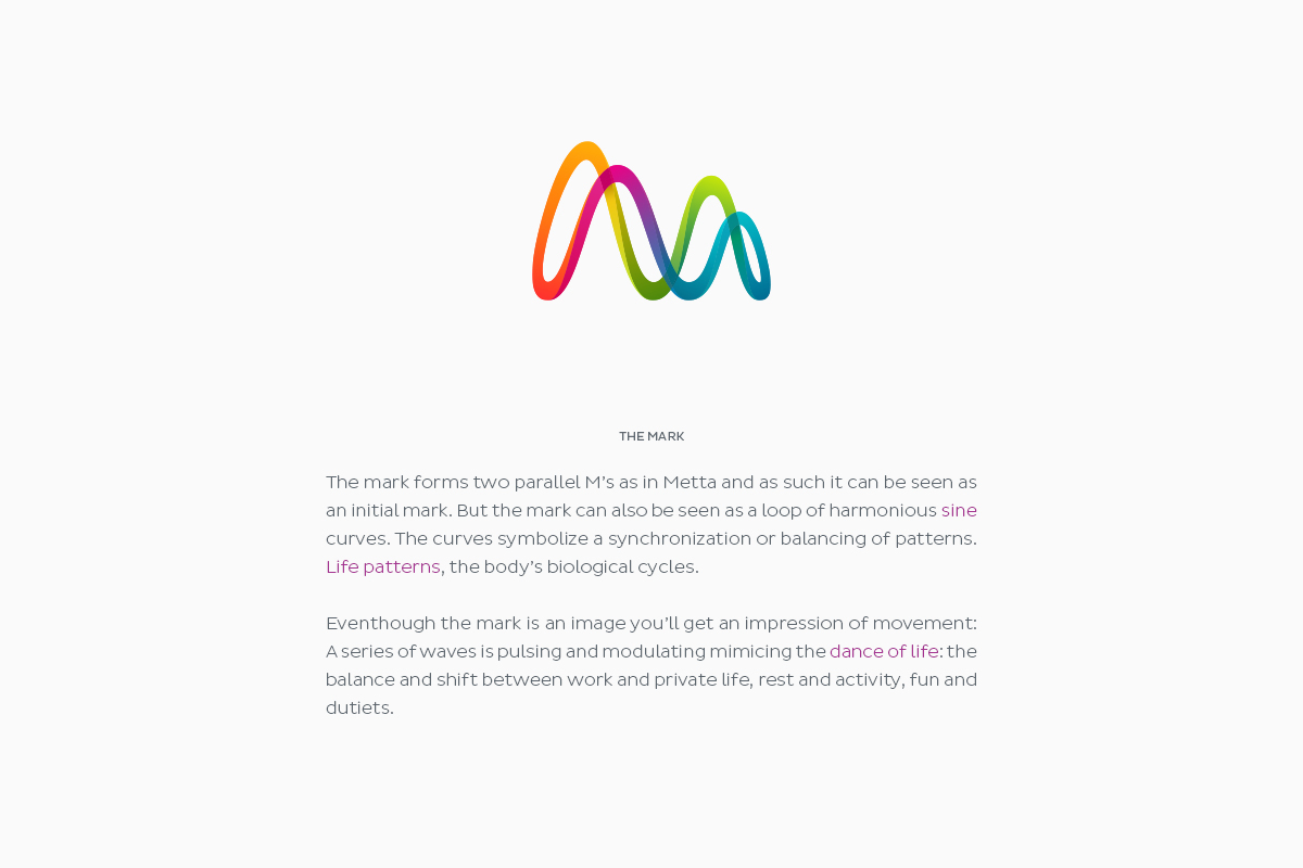 Metta科技公司品牌標志設計，變形字母M，實現和諧的正弦曲線循環(huán)