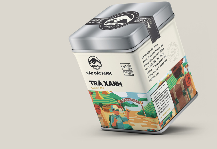 Cau Dat農(nóng)場插畫式包裝設(shè)計，采用環(huán)繞設(shè)計將全景感受融入其中