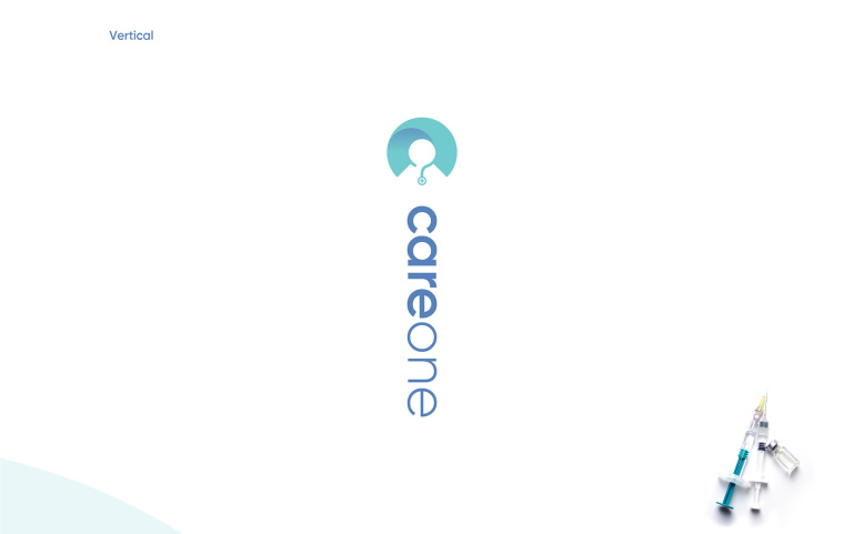 CareOne醫(yī)療機構品牌形象VI設計logo設計，藝術感醫(yī)生元素鑲嵌于旋轉字母C