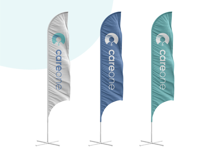 CareOne醫(yī)療機構品牌形象VI設計logo設計，藝術感醫(yī)生元素鑲嵌于旋轉字母C