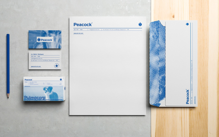 Peacock獸醫(yī)藥物品牌形象VI設(shè)計logo設(shè)計，孔雀的矢量化圖案