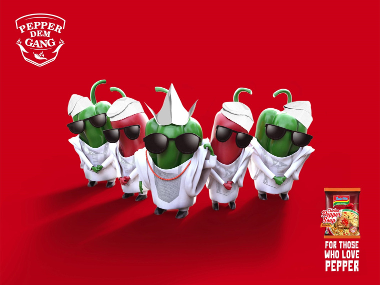 Indomie方便面擬人化平面創(chuàng)意廣告設(shè)計“對于那些喜歡辣椒的人”