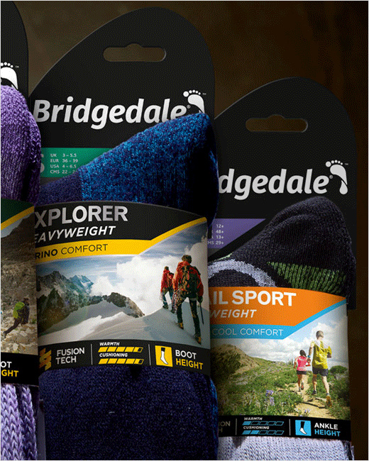 Bridgedale襪子品牌logo設(shè)計(jì)包裝設(shè)計(jì)，方便客戶選擇的設(shè)計(jì)