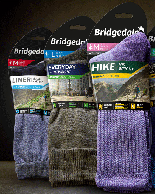 Bridgedale襪子品牌logo設(shè)計(jì)包裝設(shè)計(jì)，方便客戶選擇的設(shè)計(jì)