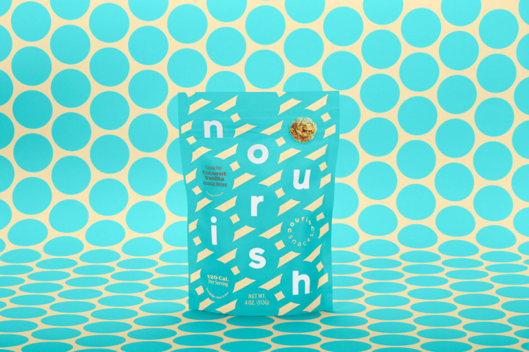 Nourish健康零食食品品牌包裝設(shè)計(jì)，色彩斑斕的條紋色塊來傳遞樂趣