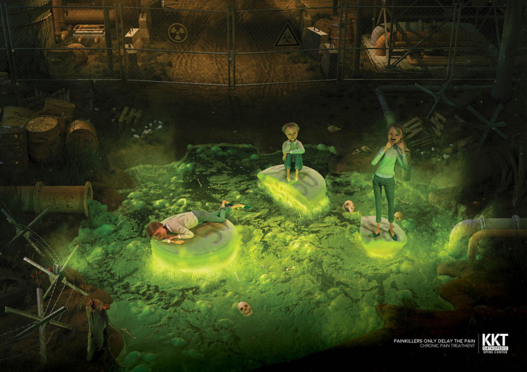 KKT骨科脊柱中心插圖式平面創(chuàng)意廣告設(shè)計“慢性疼痛的治療”