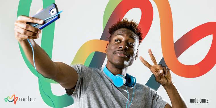 Mobu手機(jī)與移動配件零售連鎖店品牌logo設(shè)計,動感的漸變色線條M字母logo