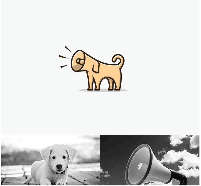 logo設(shè)計(jì)過程圖示揭示logo設(shè)計(jì)靈感-喇叭小狗logo設(shè)計(jì)靈感