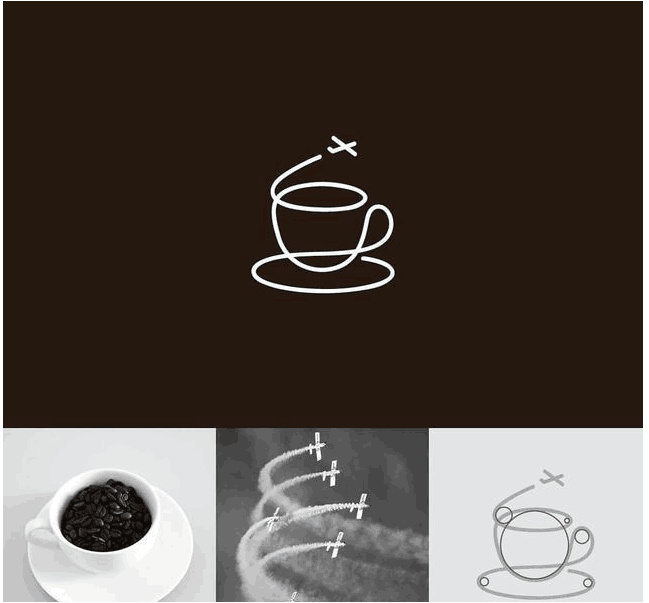 logo設(shè)計(jì)過程圖示揭示logo設(shè)計(jì)靈感-咖啡杯飛機(jī)logo設(shè)計(jì)靈感