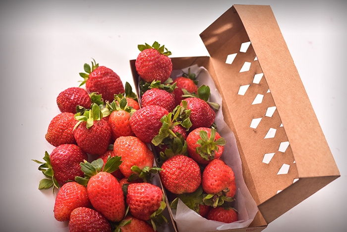 Jagpg草莓包裝設計，利于通風的菱形棋盤格鏤空孔洞盒型設計