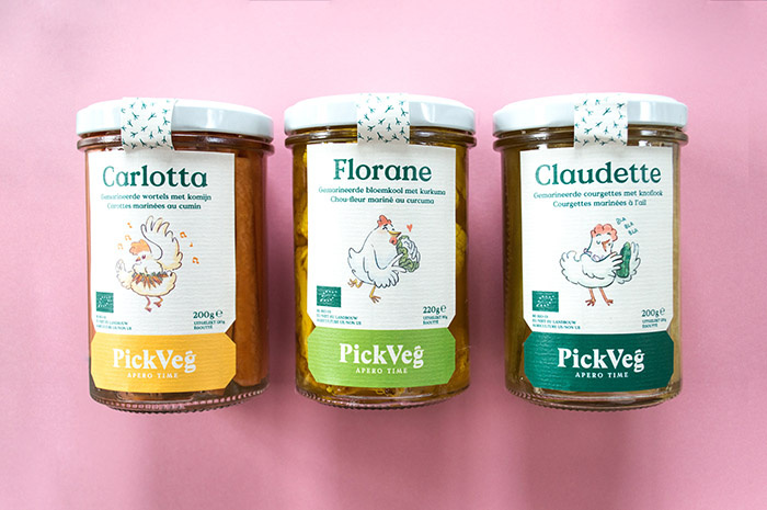 PickVeg 開胃咸菜泡菜休閑食品包裝設(shè)計(jì)，減輕生活壓力的小雞嘻哈插畫風(fēng)格