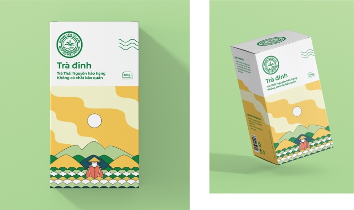 Dinh 茶葉包裝設(shè)計，扁平插畫藝術(shù)風格