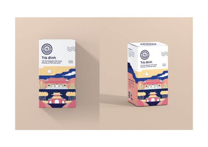 Dinh 茶葉包裝設(shè)計，扁平插畫藝術(shù)風格