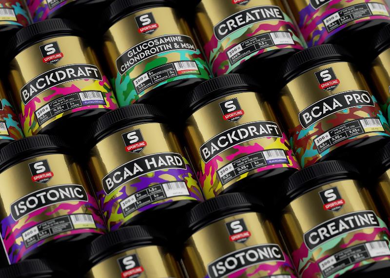 Sportline運(yùn)動營養(yǎng)補(bǔ)充劑包裝設(shè)計(jì)，金屬風(fēng)+多彩色，展現(xiàn)運(yùn)動活力