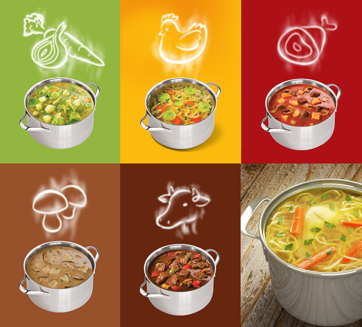 Kucharek食品調(diào)味料包裝設(shè)計(jì)——鍋上盤旋的熱氣味道符號