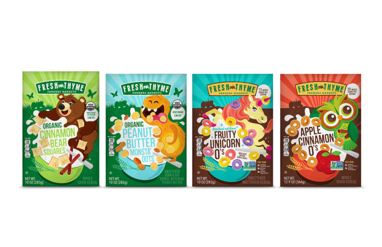 Fresh Thyme 兒童與成人谷物系列有機(jī)食品包裝設(shè)計(jì),大膽醒目的插畫 Fresh Thyme 兒童與成人谷物系列有機(jī)食品包裝設(shè)計(jì),大膽醒目的插畫