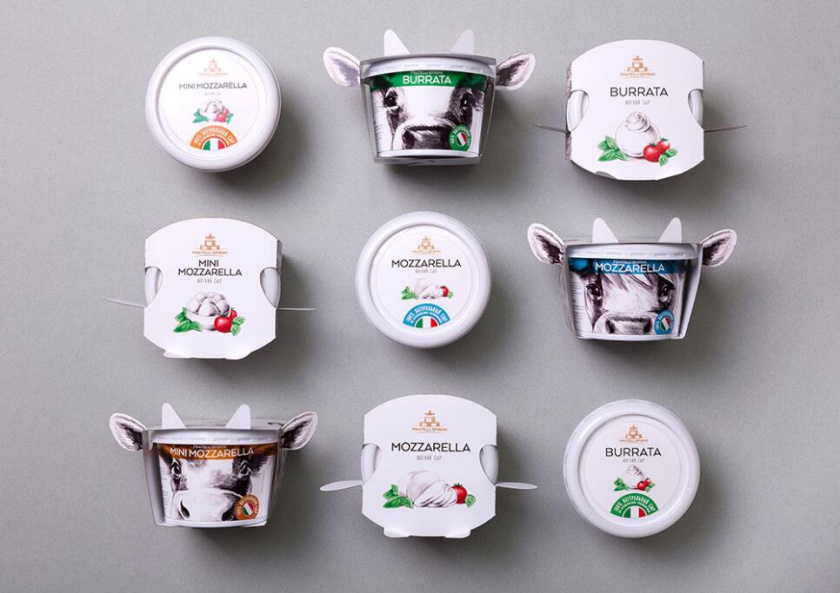 Fratelli Spirini酸奶奶酪包裝設(shè)計，牛耳朵造型增加了產(chǎn)品識別性