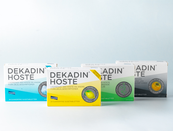 Nycomed 喉嚨痛錠劑系列藥品包裝盒設(shè)計(jì)，深淺同色配色風(fēng)格