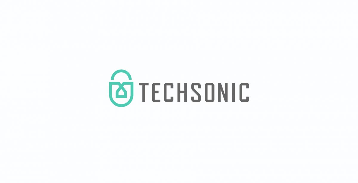Techsonic 電子安全監(jiān)控設(shè)備公司logo設(shè)計，盾牌+鎖+房子