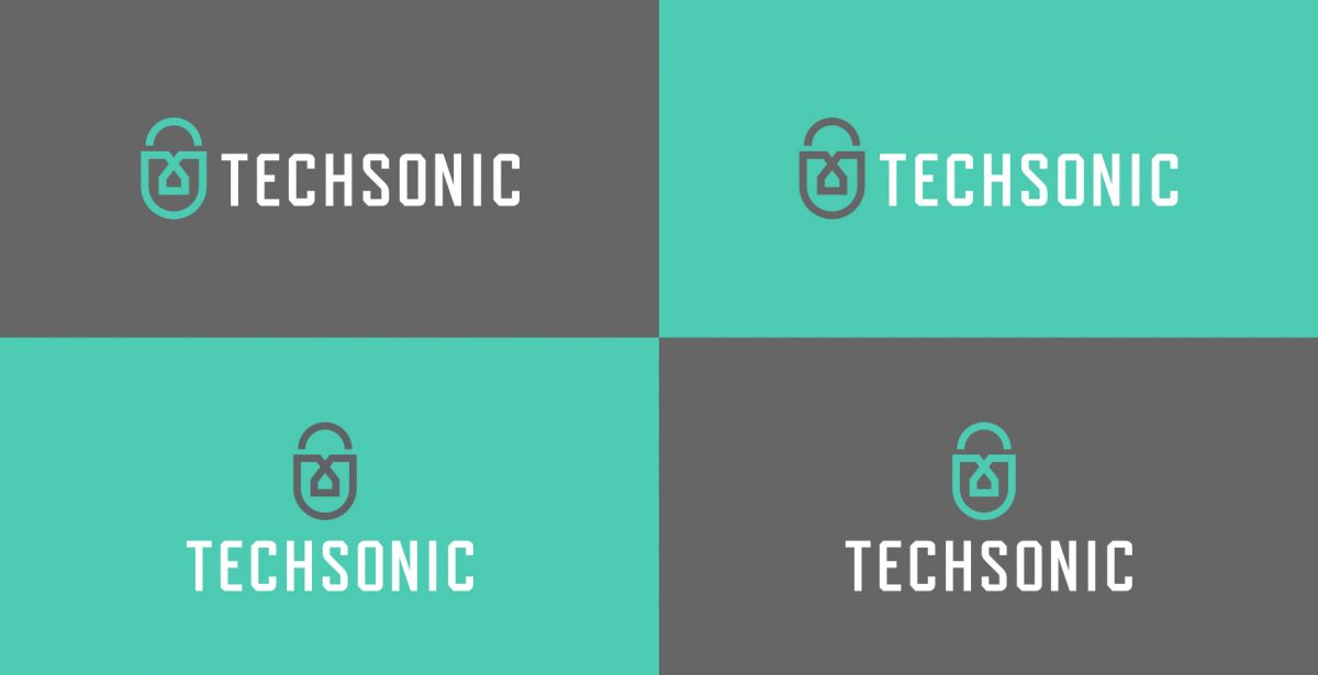 Techsonic 電子安全監(jiān)控設(shè)備公司logo設(shè)計，盾牌+鎖+房子