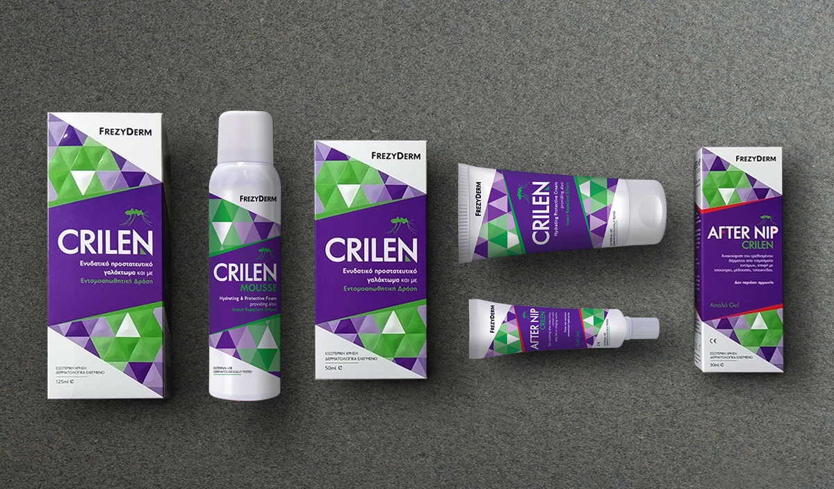 Frezyderm Crilen 驅蟲驅蚊止癢產品包裝設計,多層壓紋工藝與幾何版式營造包裝質感 Frezyderm Crilen 驅蟲驅蚊止癢產品包裝設計,多層壓紋工藝與幾何版式營造包裝質感