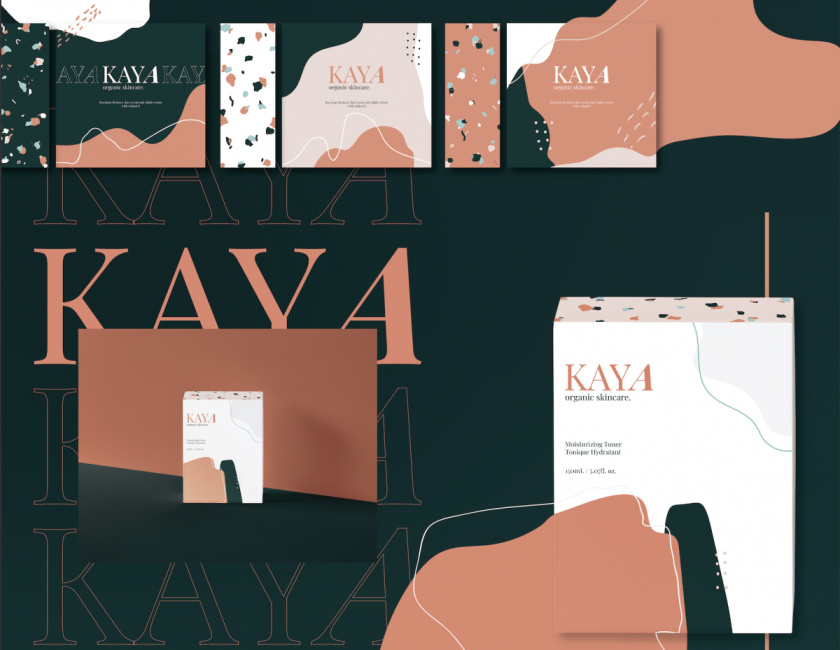 Kaya 有機(jī)護(hù)膚品包裝設(shè)計(jì)，很藝術(shù)的水磨石圖案