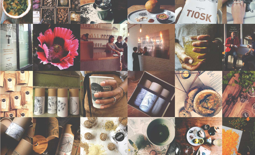 Tiosk茶飲餐飲品牌形象設(shè)計(jì)，水墨線條畫風(fēng)格