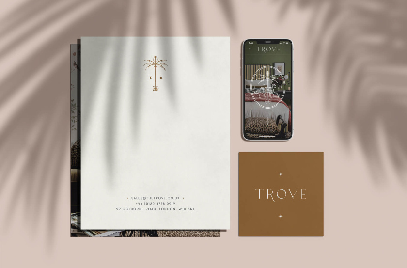 Trove 家具品牌logo設(shè)計。由豹+棕櫚樹+鑰匙組合而成