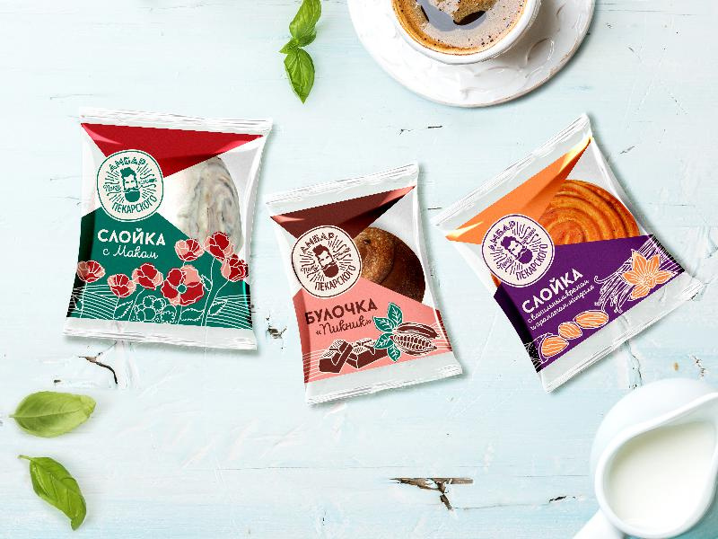 Serpukhovkhleb 大型面包店袋裝面包設(shè)計(jì)，幾何版式+人物頭像