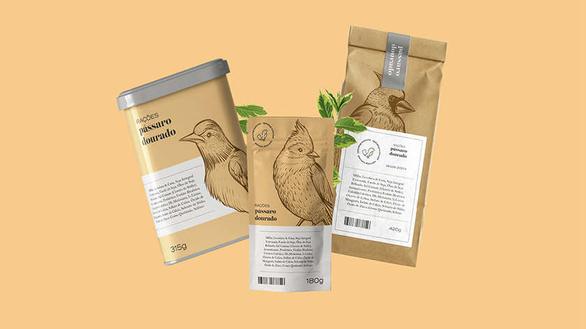 Pássaro金鳥飼料口糧包裝設(shè)計(jì)，手繪小鳥的圖案包裝