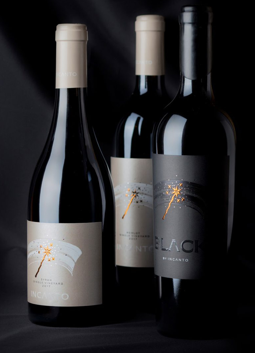 Incanto葡萄酒酒標包裝標簽設計，菜肴凹凸金箔印刷工藝的魔術棒圖案