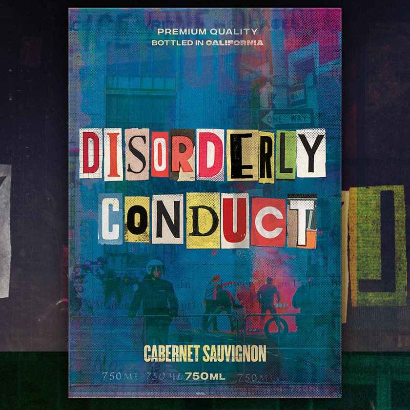 復(fù)古包裝-2020年包裝設(shè)計趨勢示例：復(fù)古主義的Disorderly Conduct葡萄酒標(biāo)簽