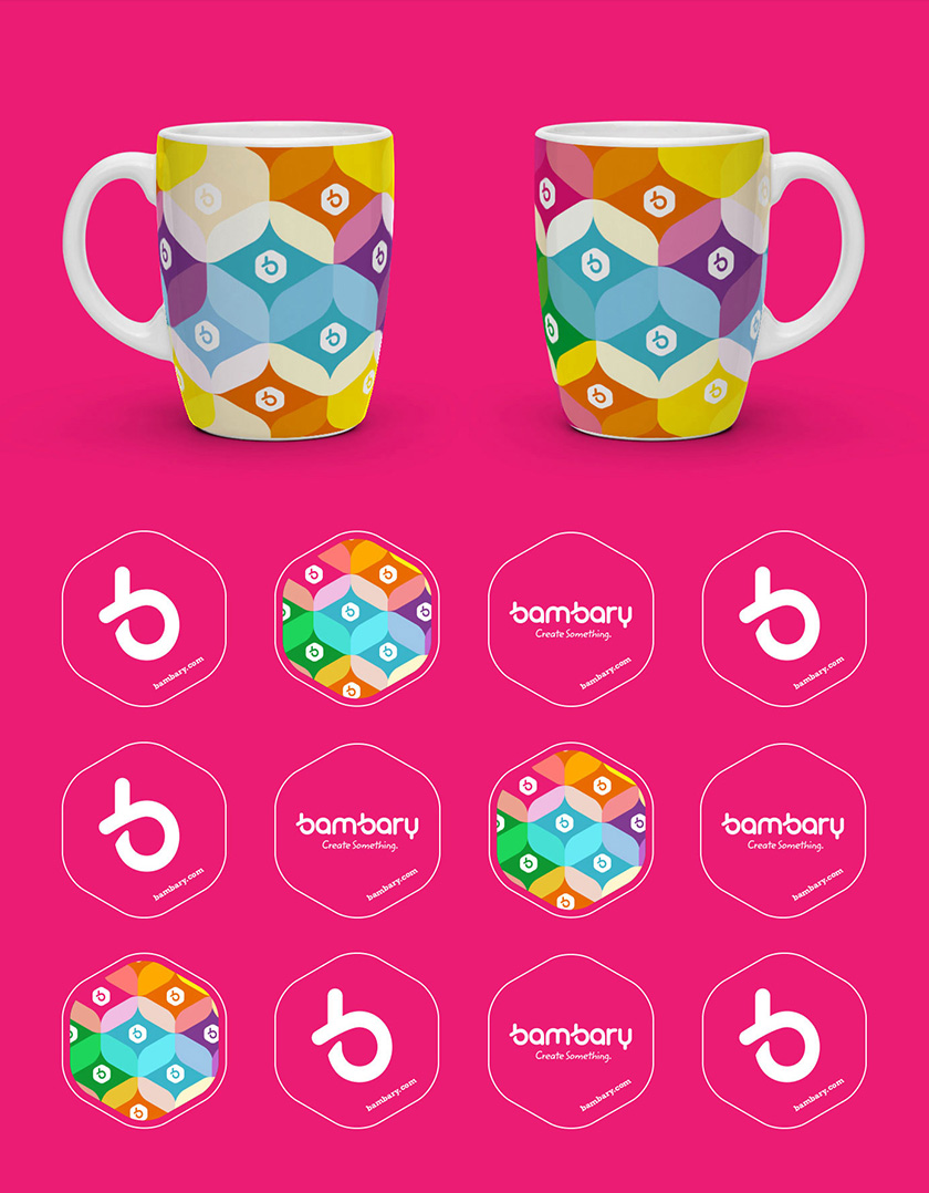 bambary毛線品牌命名logo設(shè)計(jì)與品牌vi形象設(shè)計(jì)。多彩的六邊形色塊