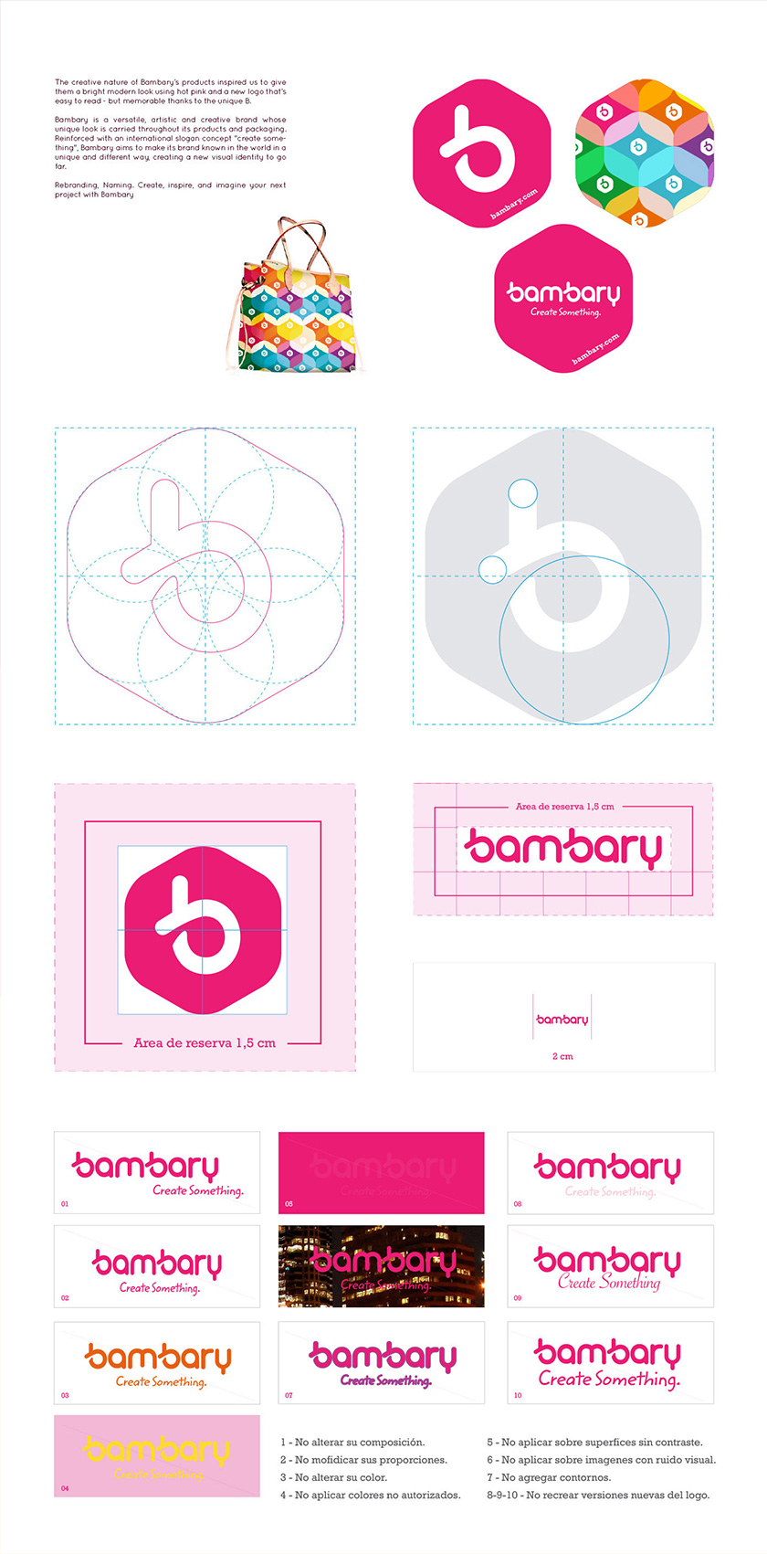 bambary毛線品牌命名logo設(shè)計(jì)與品牌vi形象設(shè)計(jì)。多彩的六邊形色塊