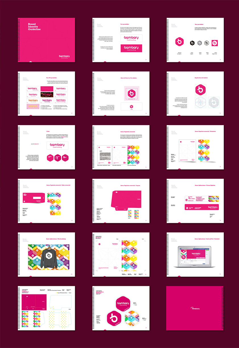 bambary毛線品牌命名logo設(shè)計(jì)與品牌vi形象設(shè)計(jì)。多彩的六邊形色塊