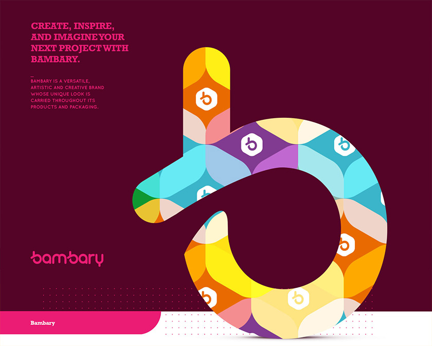 bambary毛線品牌命名logo設(shè)計(jì)與品牌vi形象設(shè)計(jì)。多彩的六邊形色塊