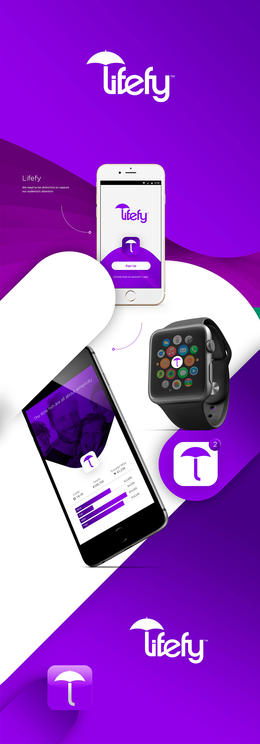 lifefy在線保險品牌logo設(shè)計，傘元素+字母L