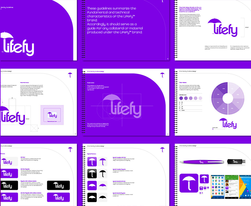 lifefy在線保險品牌logo設(shè)計，傘元素+字母L