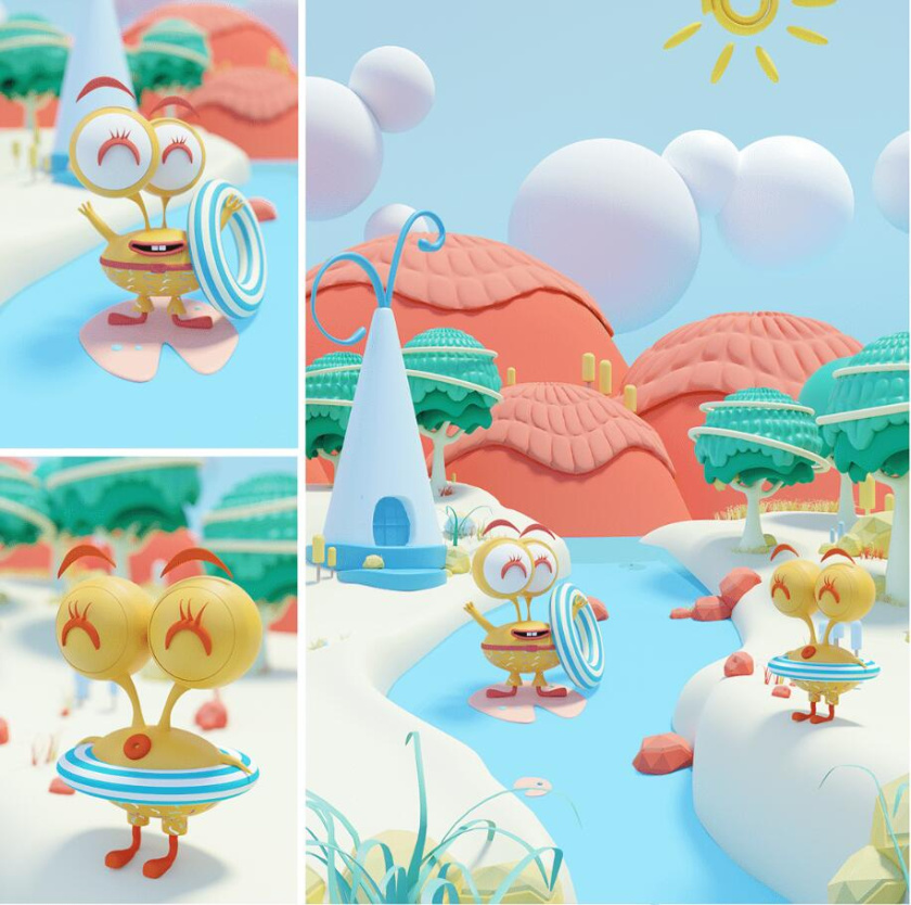 Eyoo family 蜜蜂人家族3D吉祥物設計及場景畫面設計