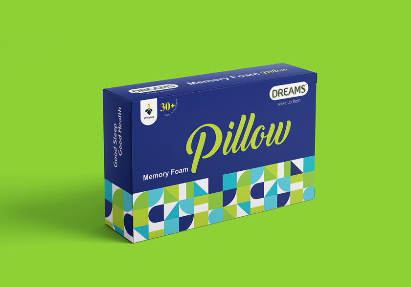 Pillow 記憶枕頭包裝設(shè)計(jì)，幾何圖案排列風(fēng)格