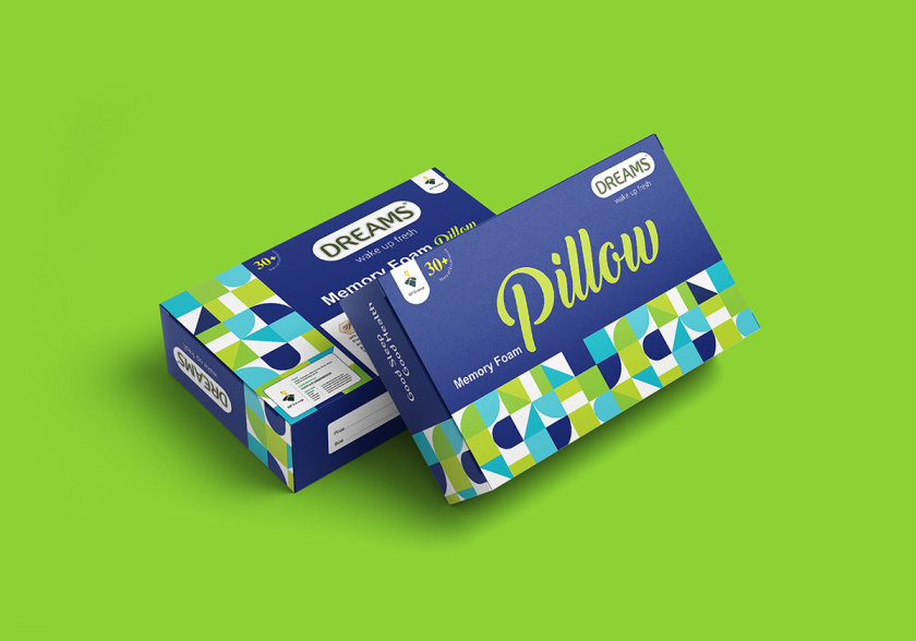 Pillow 記憶枕頭包裝設計，幾何圖案排列風格