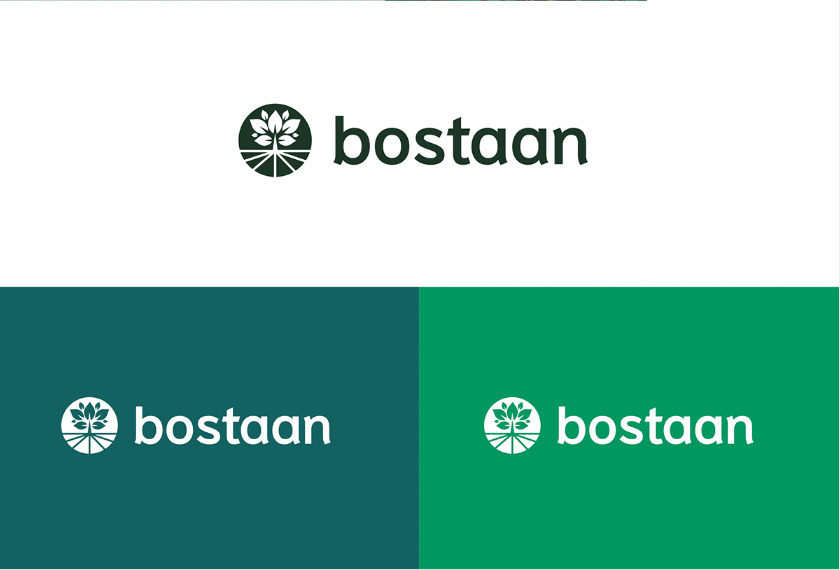 Bostaan 景觀公司logo設(shè)計(jì)與vi設(shè)計(jì)，矢量化幾何風(fēng)格綠葉與根須