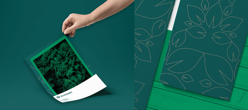 Bostaan 景觀公司logo設(shè)計(jì)與vi設(shè)計(jì)，矢量化幾何風(fēng)格綠葉與根須