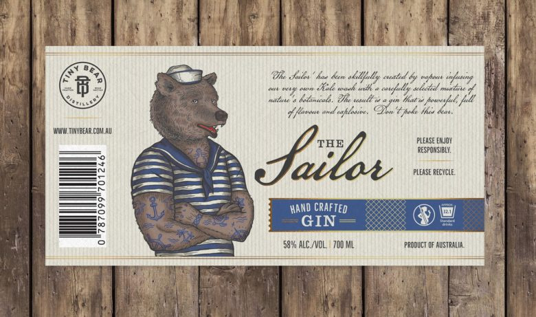 小熊杜松子酒包裝標簽設(shè)計，每種酒都有不同的小熊插畫